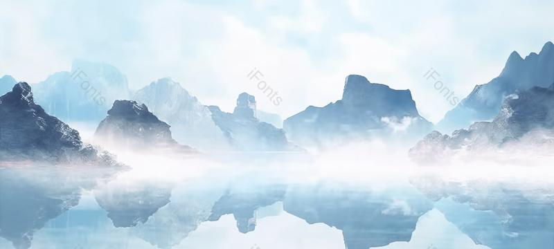 蓝色简约烟雾缭绕中国风水墨山水画背景,插画/手绘图,插画/手绘图库,插画/手绘图下载,插画/手绘